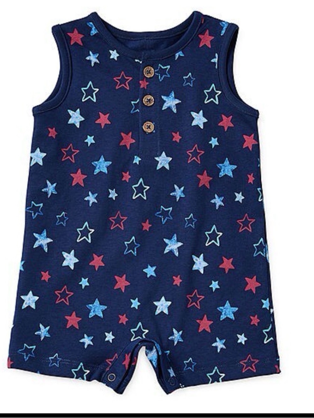 Okie Dokie Baby Boy 4th of July Star Print Romper Sleeveless Navy One Piece 18m